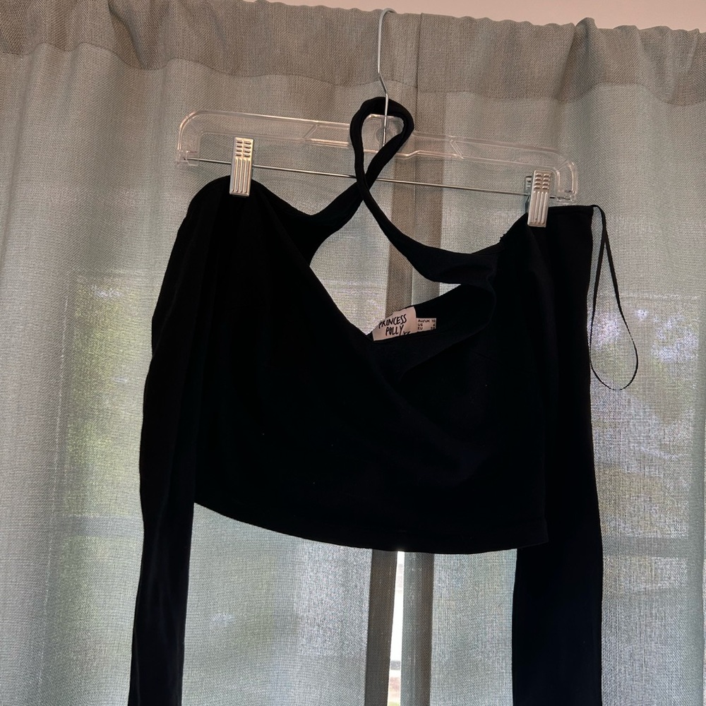 Black Halter Off-the-Shoulder Crop Top